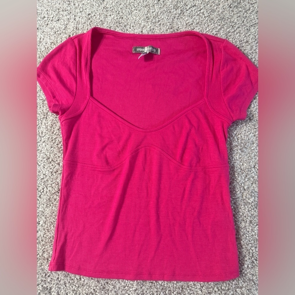 Urban Outfitters Ribbed Corset-Inspired fitted hot pink fuchsia Size Medium tee